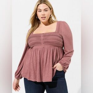 Torrid Cotton Modal Slub Square Neck Pintuck Top. 2X. NWT.